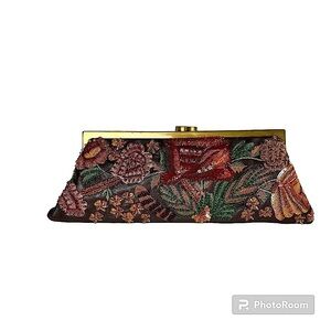 👛 MARCO SANTI Beaded Vintage Boho clutch Leather in Brown and earthy colors